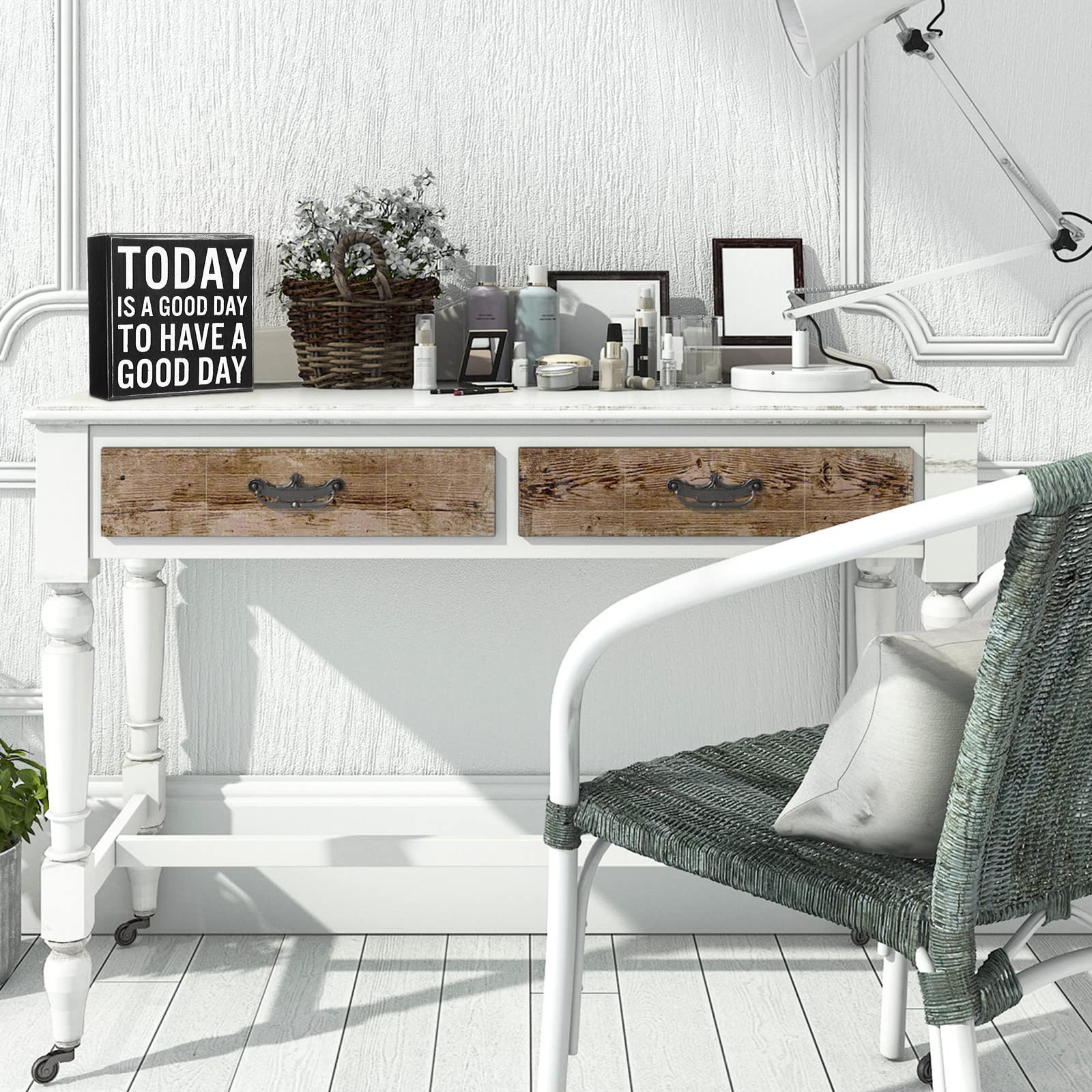 Today Is a Good Day to Have a Good Day - Motivational Wooden Office Desk Sign - Funny Farmhouse Decor - Inspirational Gift for Women - Black Backing - Perfect for Home Office, Shelf & Workspace Decor