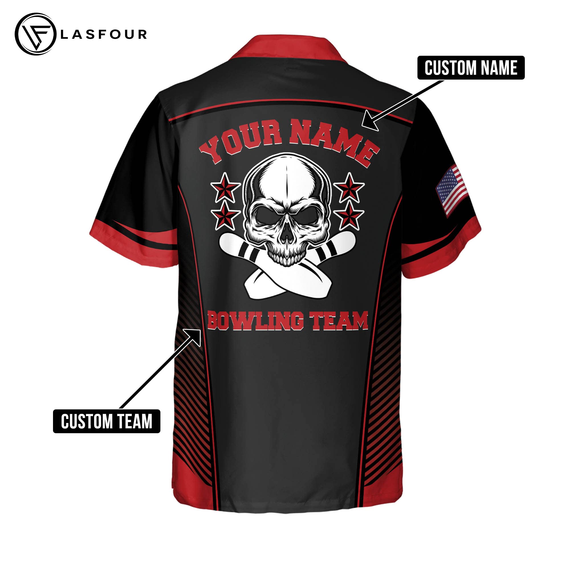 LASFOUR Men's Bowling Shirts - Short Sleeve Hawaiian Button-Down Shirts for Bowling Teams | Custom Logo & Breathable Fabric | Perfect for Bowling Leagues, Tournaments & Casual Wear