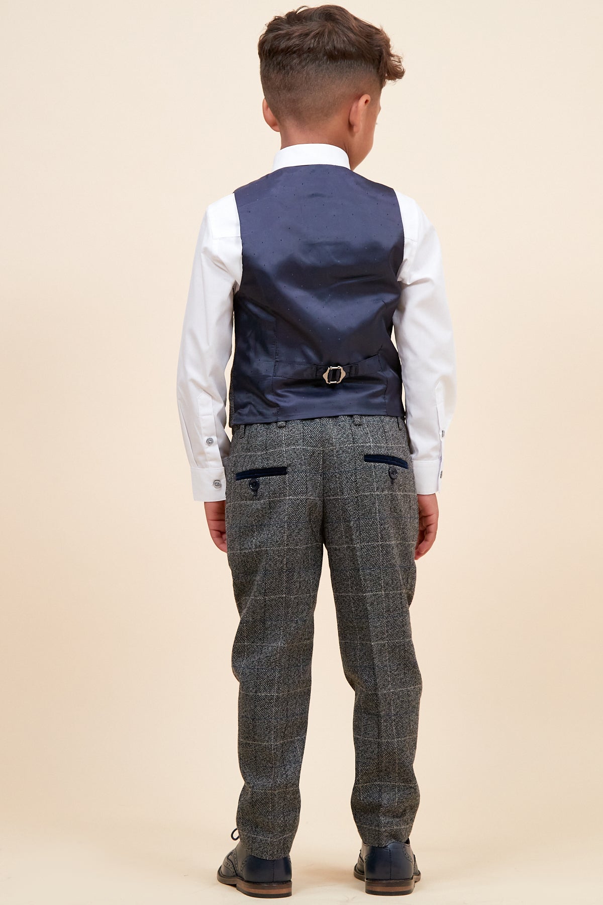 SCOTT Kids' Grey Check 3-Piece Suit for Boys - Formal Occasions, School Events & Family Photos