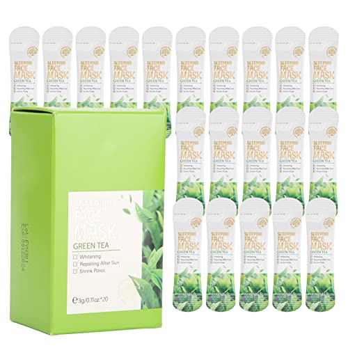 20pcs Green Tea Hydrating Sleep Facial Mask - Anti-Aging Collagen Sheet Mask for Wrinkles & Fine Lines | Daily Skin Care, Pore Minimizing & Firming | Perfect for Nighttime Routine & Spa Days