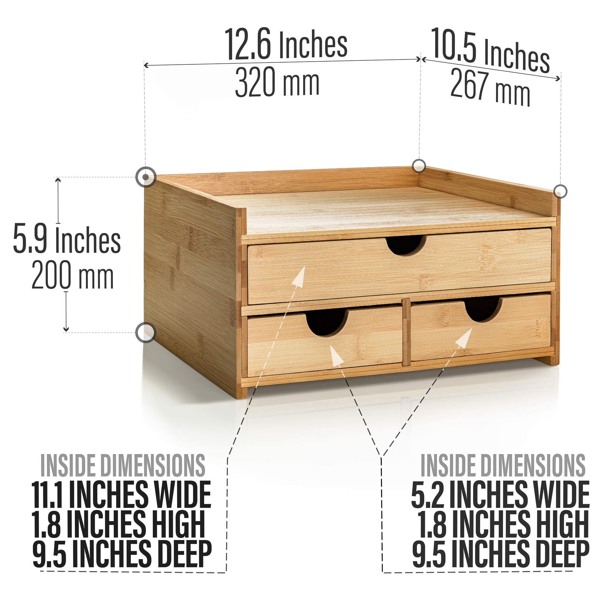 Premium Bamboo Desktop Organizer with Drawers - Stylish Home & Office Storage Solution for Pens, Papers & Supplies | Perfect for Workstations, Study Desks & Gift Giving