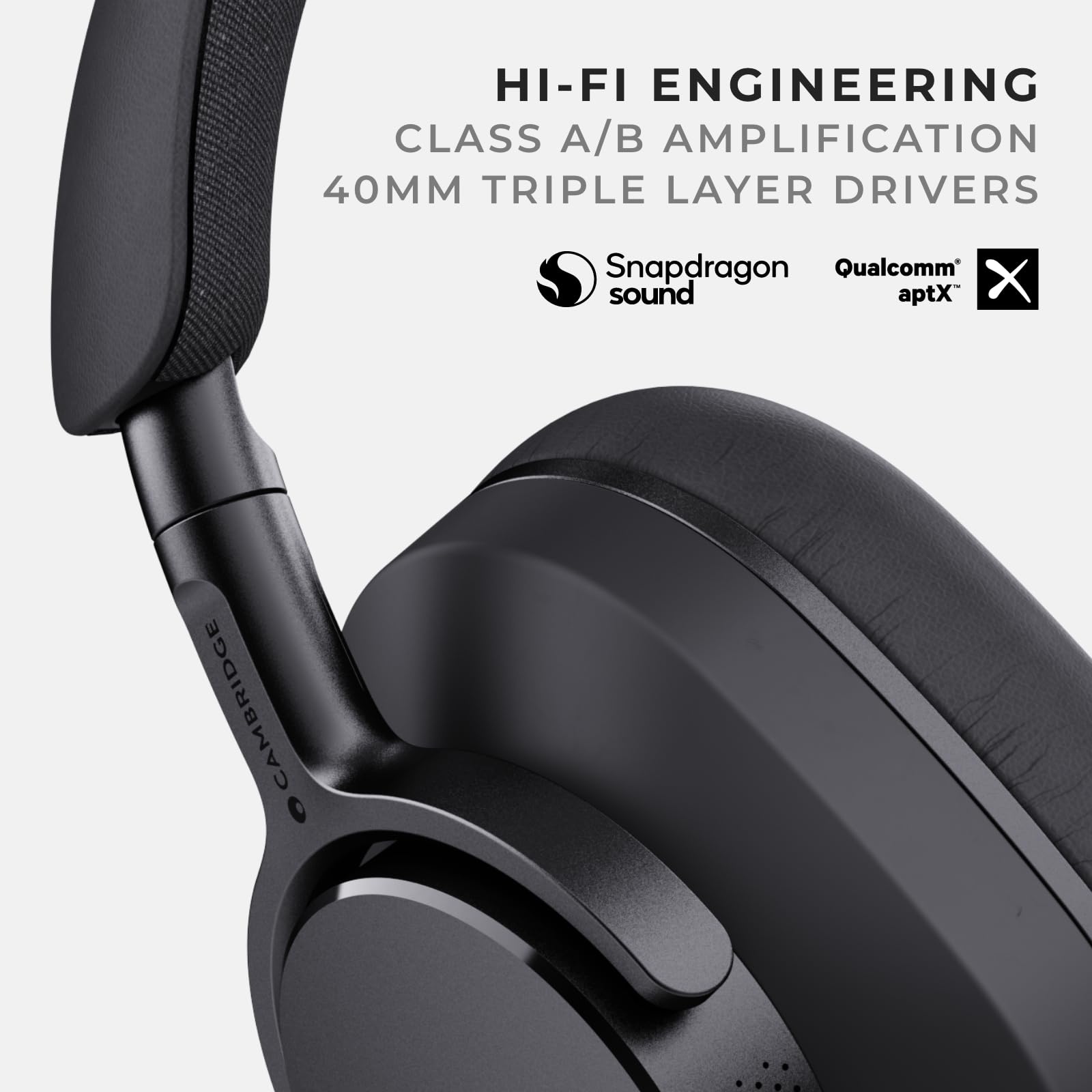 Cambridge Audio Melomania P100 Wireless Headphones - Bluetooth 5.0, Active Noise Cancelling (ANC), Hi-Fi Sound Quality, 100-Hour Battery Life with Replaceable Battery, Gaming Mode, Travel Case (Black) | Perfect for Travel, Work, and Gaming