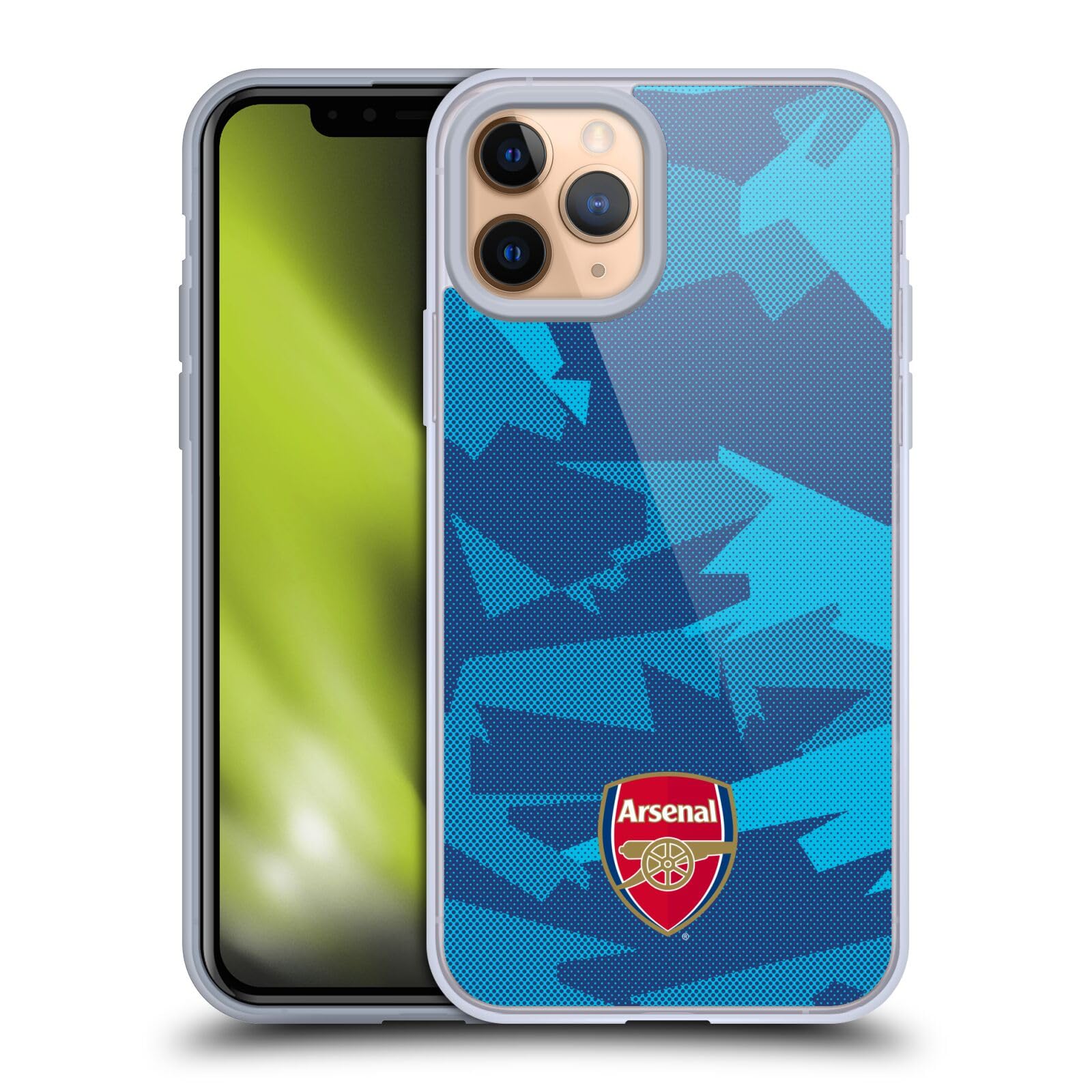 Arsenal FC Geometric Blue Crest & Gunners Logo iPhone 11 Pro Case | Officially Licensed Soft Gel Cover by Head Case Designs | Perfect for Match Days & Fan Events