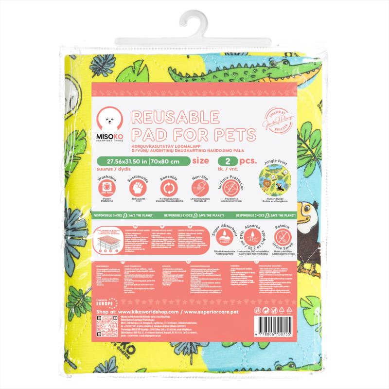 Misoko Reusable Pet Pads with Lion Design, Yellow Color, 2-Pack - Absorbent & Washable for Dogs, Cats, Puppies - Perfect for Crate Training, Bedding & Travel Use