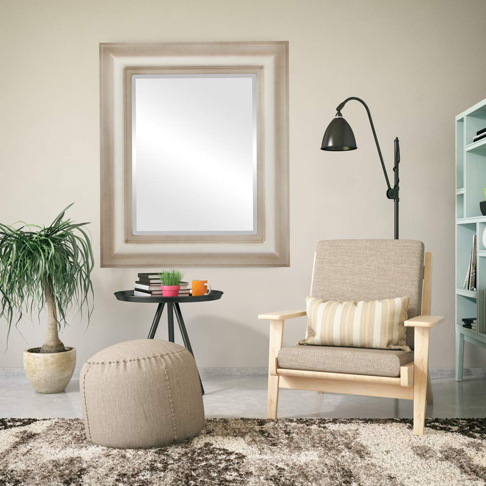 Lancaster Style Rectangle Beveled Wall Mirror - 21x25 Inches Taupe Framed Mirror for Living Room, Bedroom & Entryway Decor | OVALCREST Home Decoration