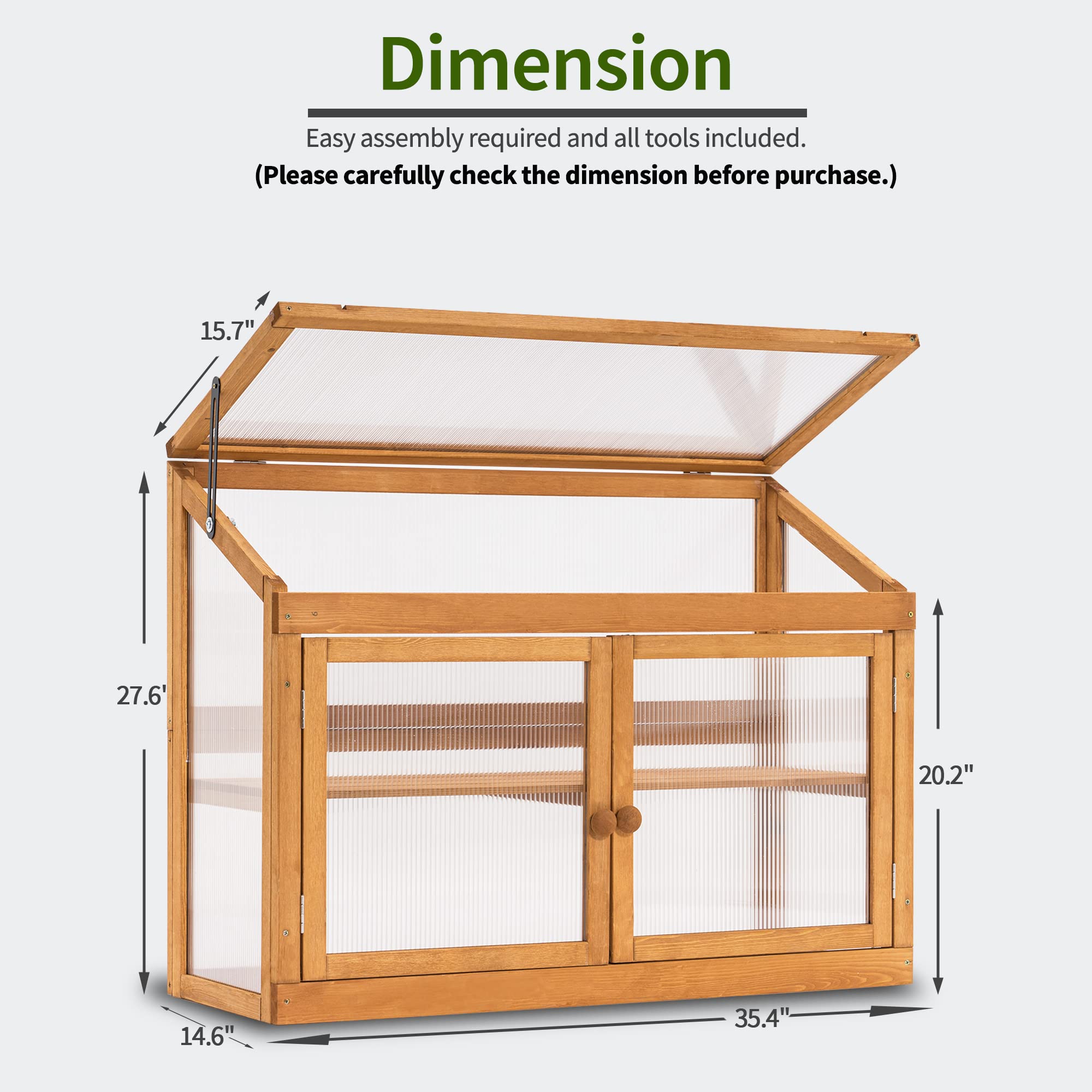 MCombo 2-Tier Wooden Cold Frame Greenhouse - Raised Garden Bed Planter Shelf for Flowers & Vegetables - Outdoor Plant Protection Box 6057-0160 (Orange) - Perfect for Backyard Gardening, Balcony Planting & Winter Plant Shelter