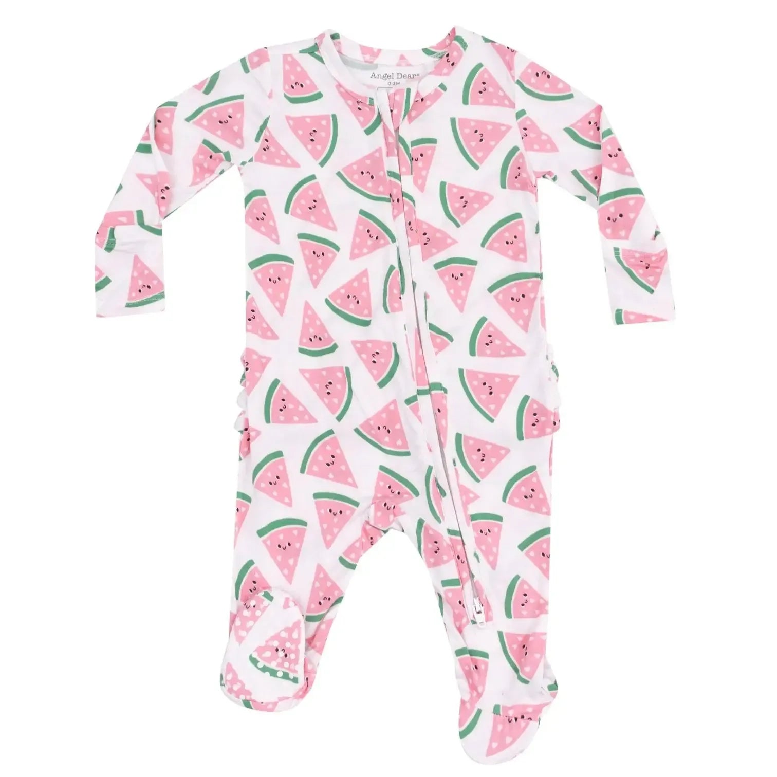 Angel Dear Two-Way Zipper Ruffle Back Footie - Cute Watermelon Hearts Print Baby Romper for Newborns & Infants - Perfect for Playtime, Photo Shoots & Gifts
