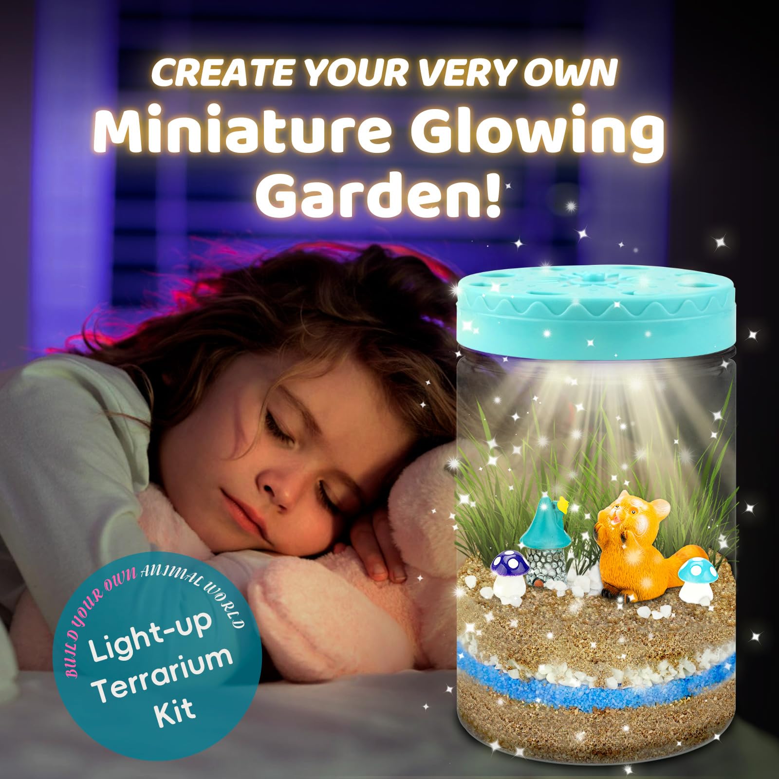 Glow-in-the-Dark Terrarium Kit for Kids - DIY Educational Gardening Science Kit with LED Lights, Creative STEM Project for Boys & Girls Ages 4-12 - Perfect Birthday Gift for Indoor Gardening & Night Light Decor