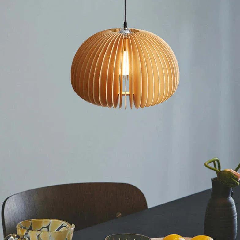 Handmade Scallop Wooden Pendant Light - Rustic Kitchen Island Lighting Fixture for Farmhouse, Dining Room & Bar Decor