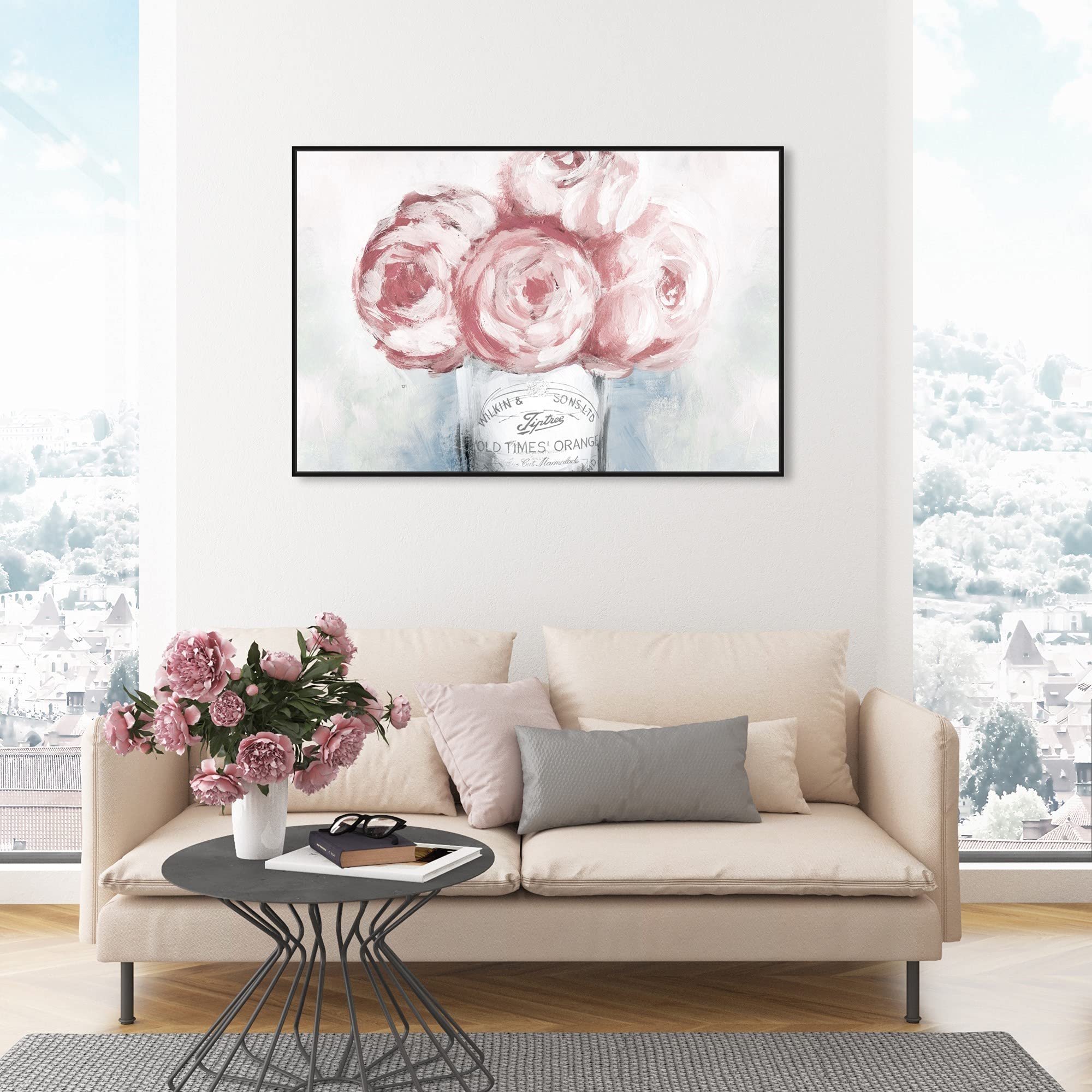 Oliver Gal Artist Co. Floral Framed Canvas Wall Art - 'Peony Jam Wide' Botanical Print for Living Room, Bedroom & Office Decor