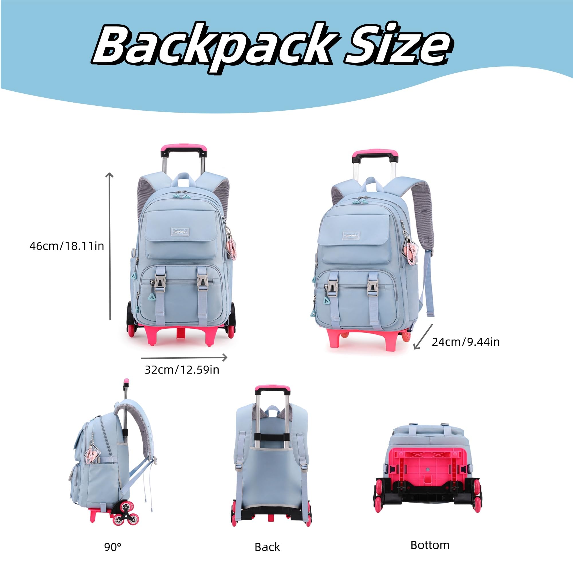 Rolling Backpack with Wheels - Travel Trolley Bag for Kids & Teens - School & Outings