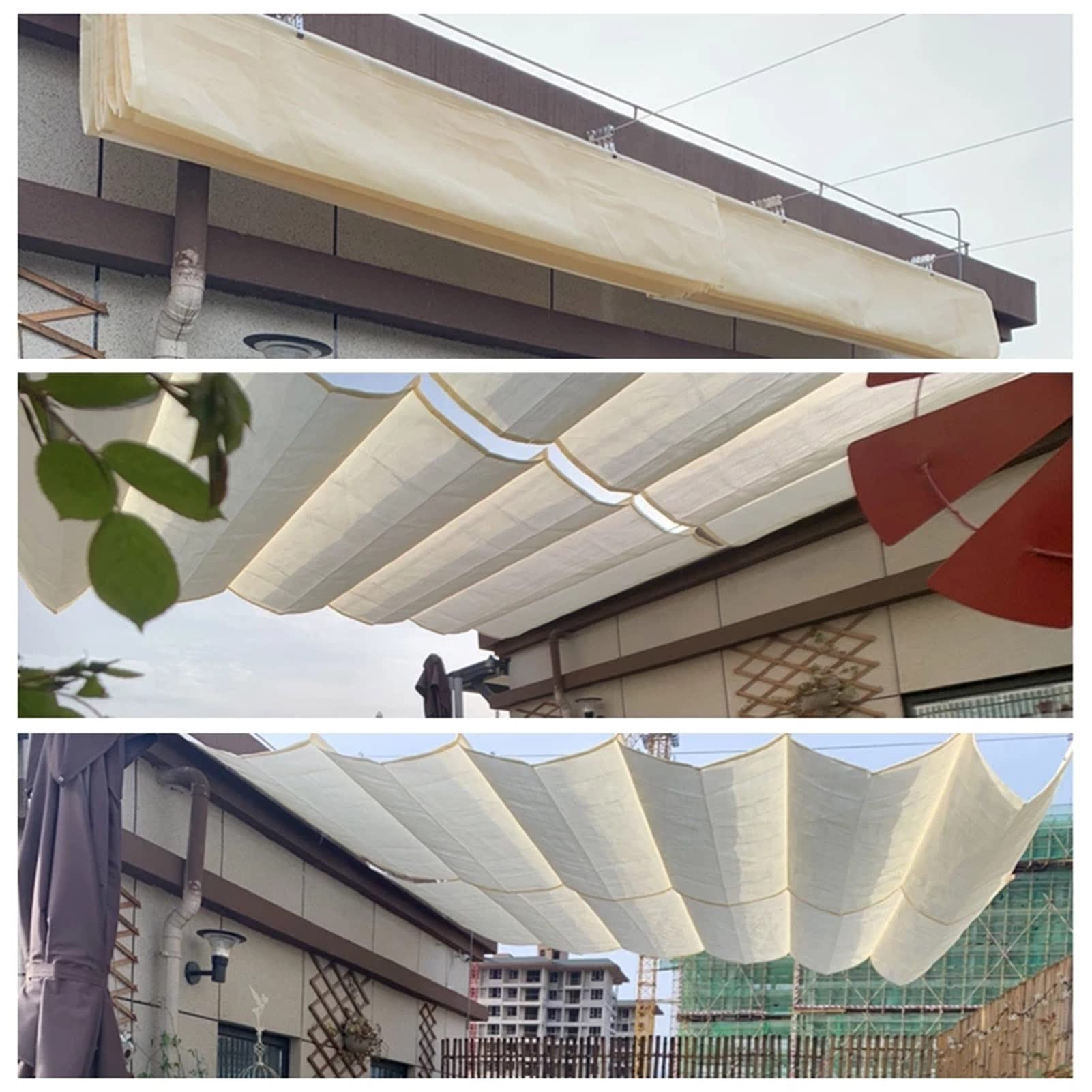 Retractable Wave Shade Sails - UV Resistant HDPE Permeable Sun Protection Awning with Mounting Kit for Outdoor Patio, Pergola, Glass House & Backyard - Custom Sizes Available for Perfect Fit