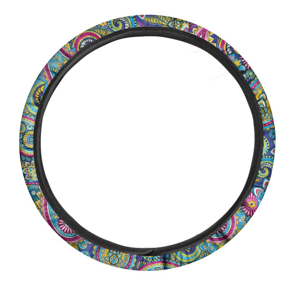 Dremagia Mandala Paisley Flower Print Non-Slip Steering Wheel Cover for Women - Universal Fit for SUV, Sedan, Truck - Perfect for Daily Commute, Road Trips & Car Decor