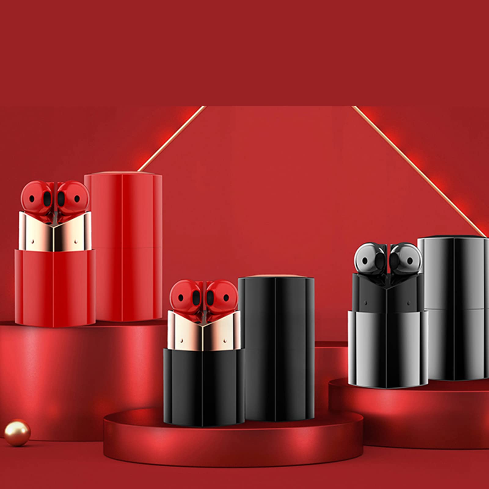 Loluka Lipstick-Shaped Bluetooth Earbuds - HiFi Stereo Sound, IPX7 Waterproof, Wireless Headphones for Android & iOS - Perfect Gift for Women, Birthday Present - Great for Gym, Running & Daily Commute