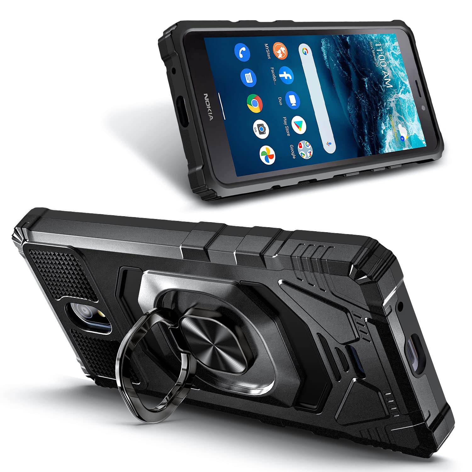 **Nokia C100 Case with Tempered Glass Screen Protector - Military-Grade Full Body Protection, Magnetic Car Mount Holder (Black) - Perfect for Daily Use, Travel & Commuting**