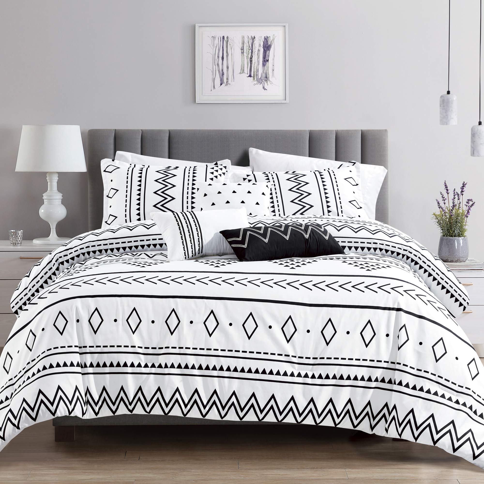 Luxury Aztec Comforter Set - 6 Piece King Size Microfiber Bedding with Boho Black & White Patterns - Soft & Breathable for All Seasons - Perfect for Master Bedroom, Guest Room & Bohemian Home Decor
