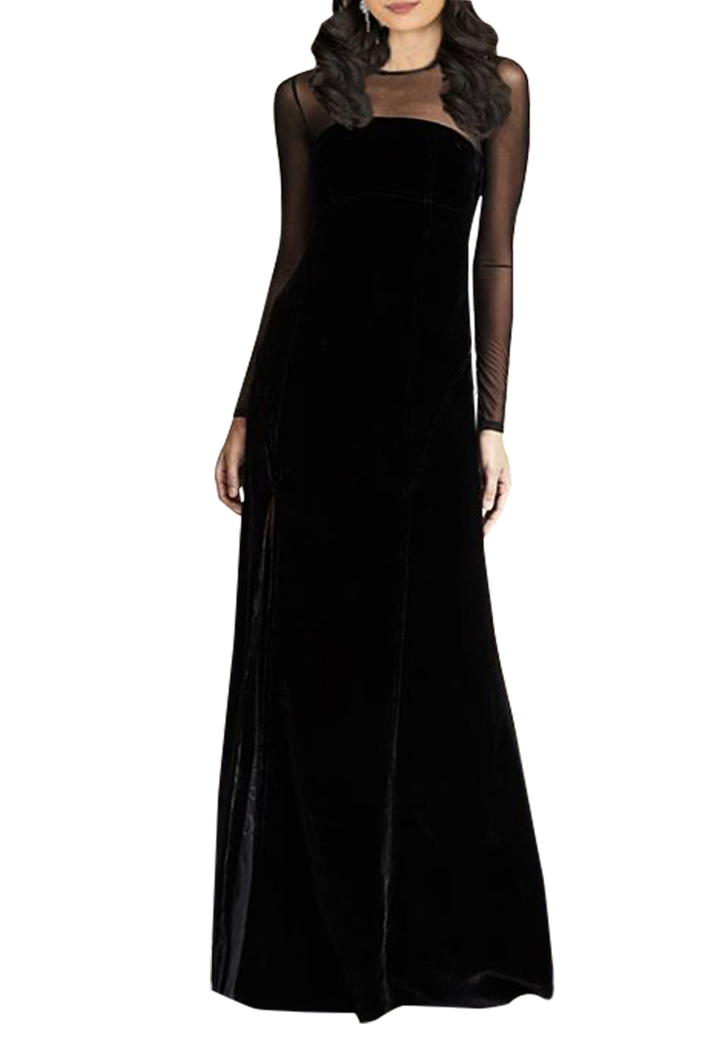 Elegant Women's Velvet Gown with Illusion Neckline - Perfect for Evening Parties, Prom Dresses & Formal Events