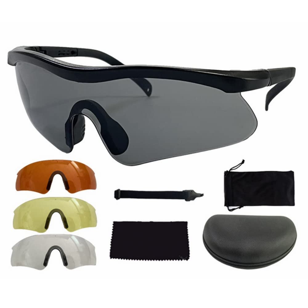 Tactical Shooting Glasses with Telescopic & Rotating Goggles - UV400 Protective Lenses (4 Pack) for Outdoor Sports, Hunting & Airsoft - Anti-Fog, Anti-Scratch & Impact Resistant