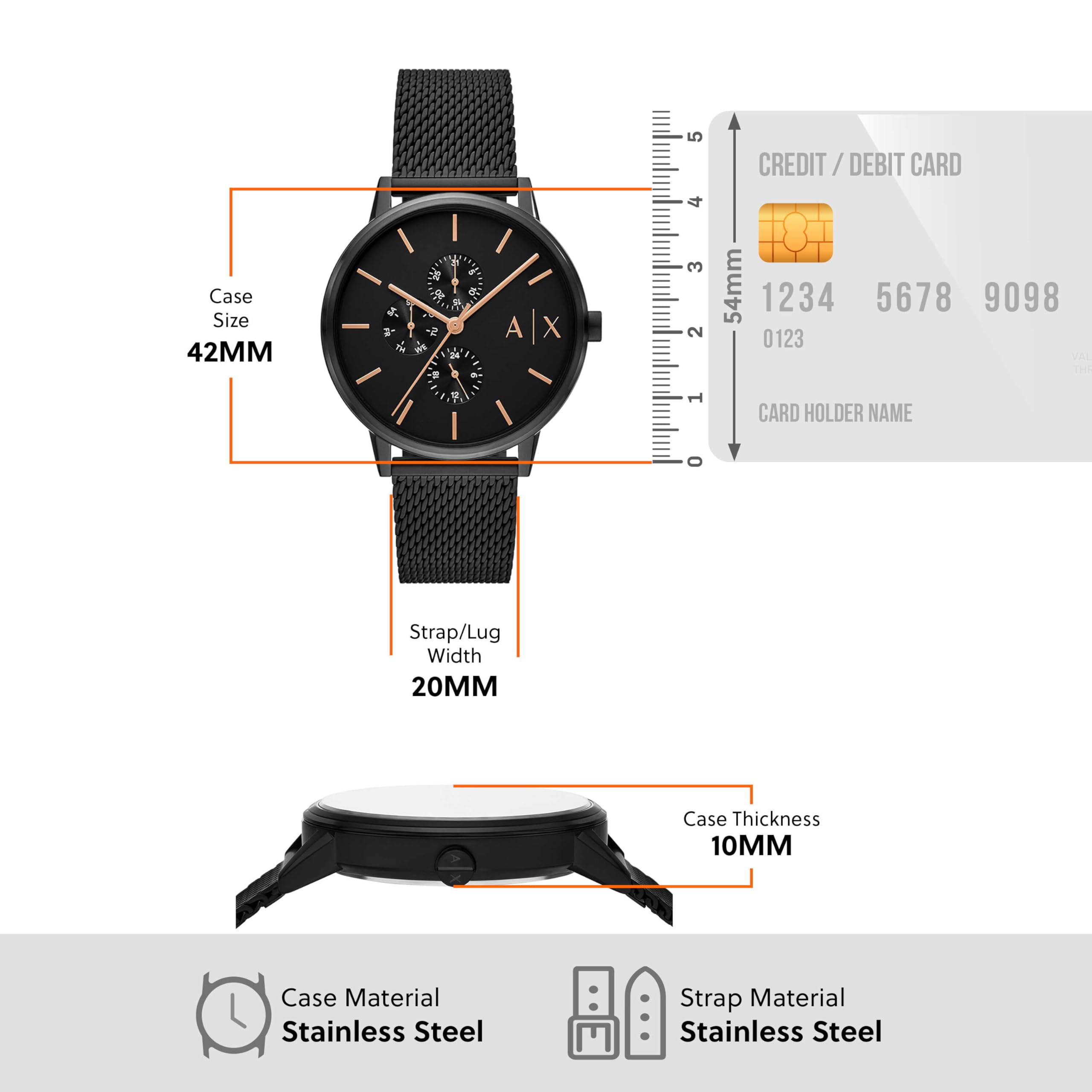 AX Armani Exchange Men's Analog Watch - Stainless Steel or Leather Band, 3-Hand Display - Perfect for Business, Casual & Formal Occasions