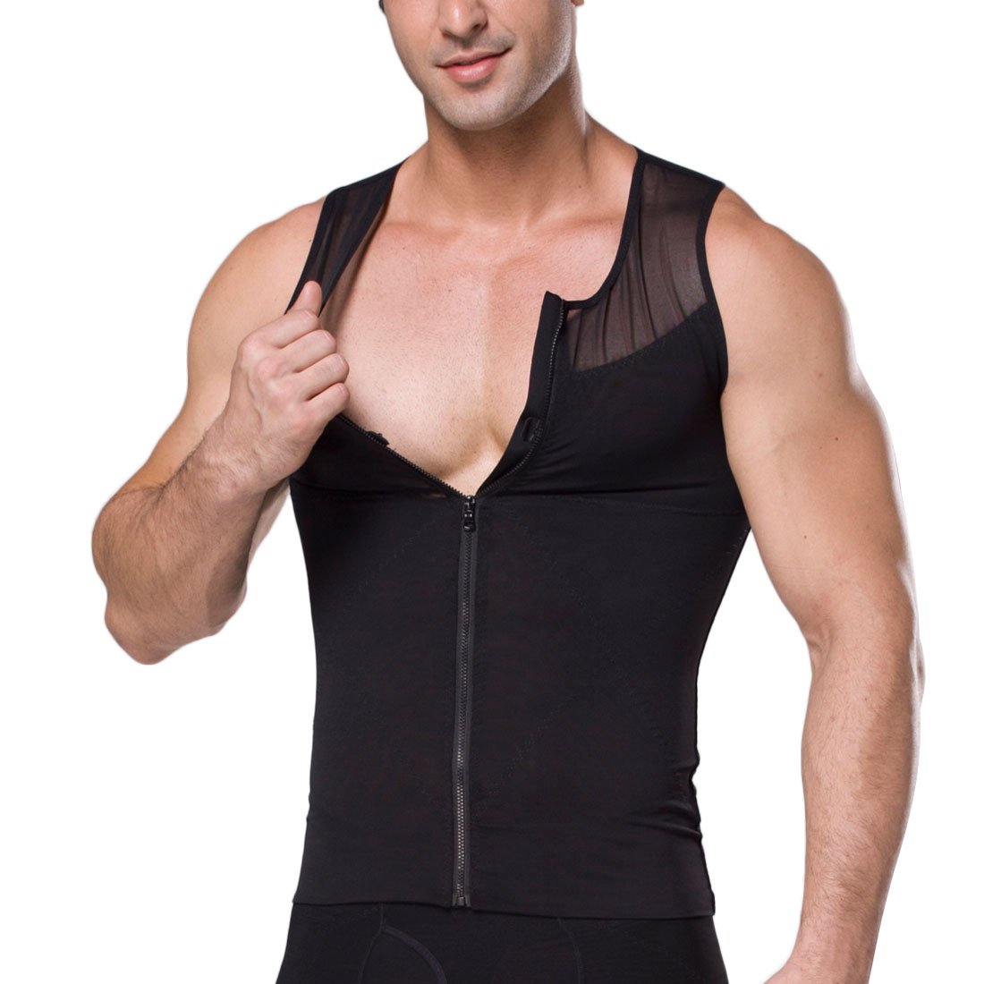 CHARTOU Men's Slimming Body Shaper Vest - Weight Loss Trainer Corset with Zipper - Sauna & Workout Sweat Suit for Gym, Running & Fitness Training