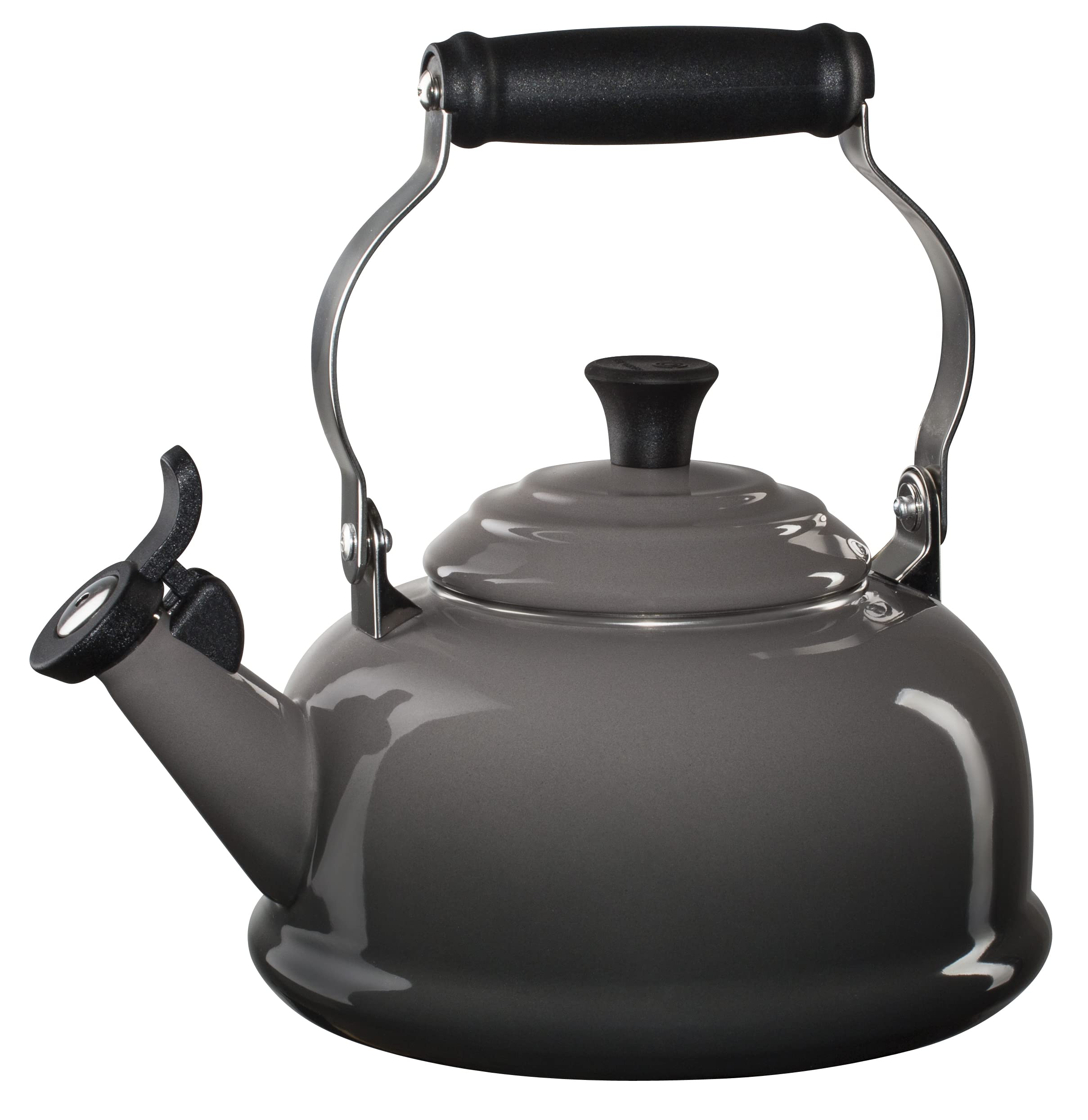 Le Creuset 1.7 Quart Enameled Steel Whistling Tea Kettle - Classic Oyster Color for Stovetop & Induction - Perfect for Boiling Water, Brewing Tea, and Kitchen Decor