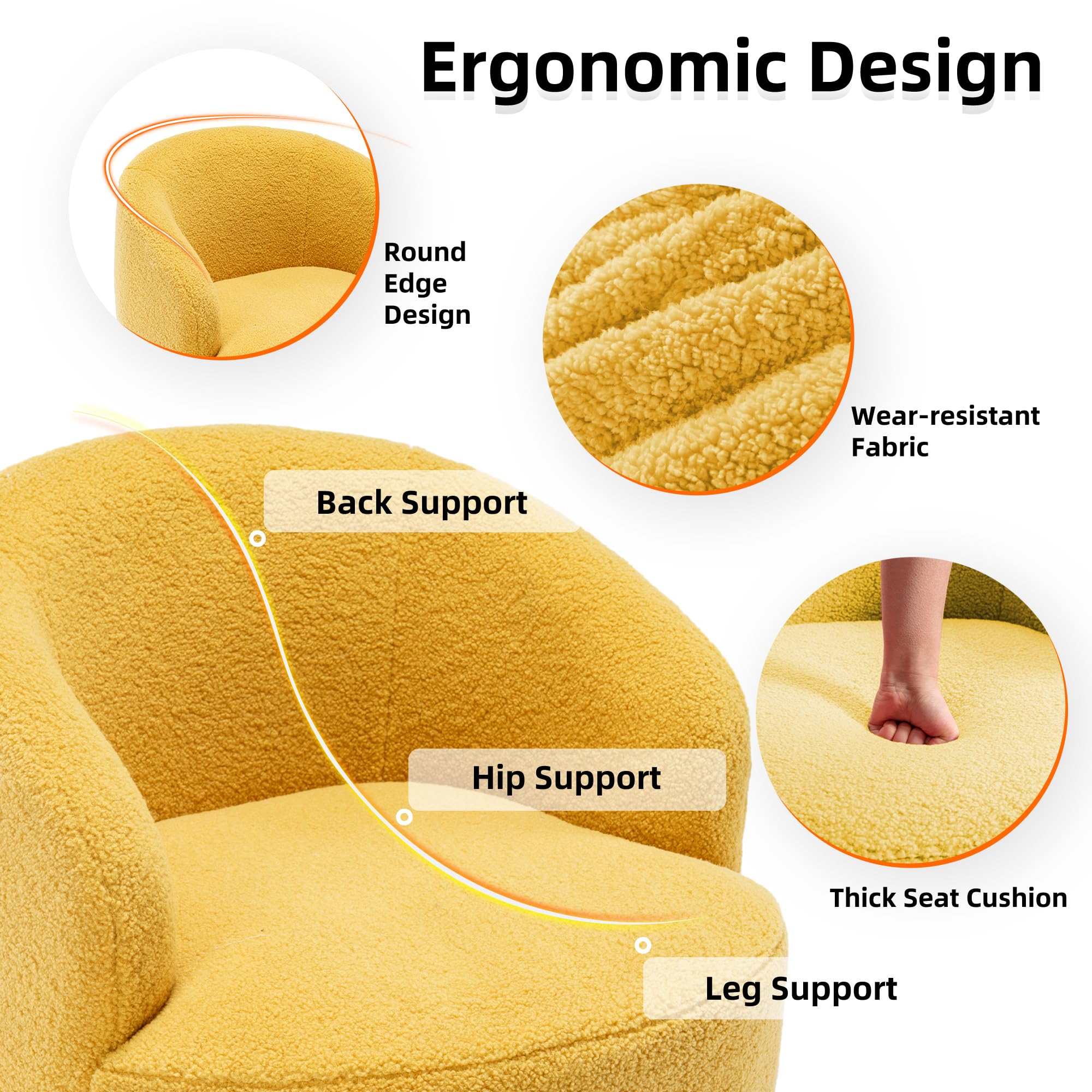 Homtique Small Swivel Barrel Chair - 360 Degree Rotating Comfy Round Club Chair with Boucle Fabric for Living Room, Bedroom, Apartment & Hotel (Teddy Yellow) | Perfect Accent Chair for Lounge, Reading Nook or Office Space