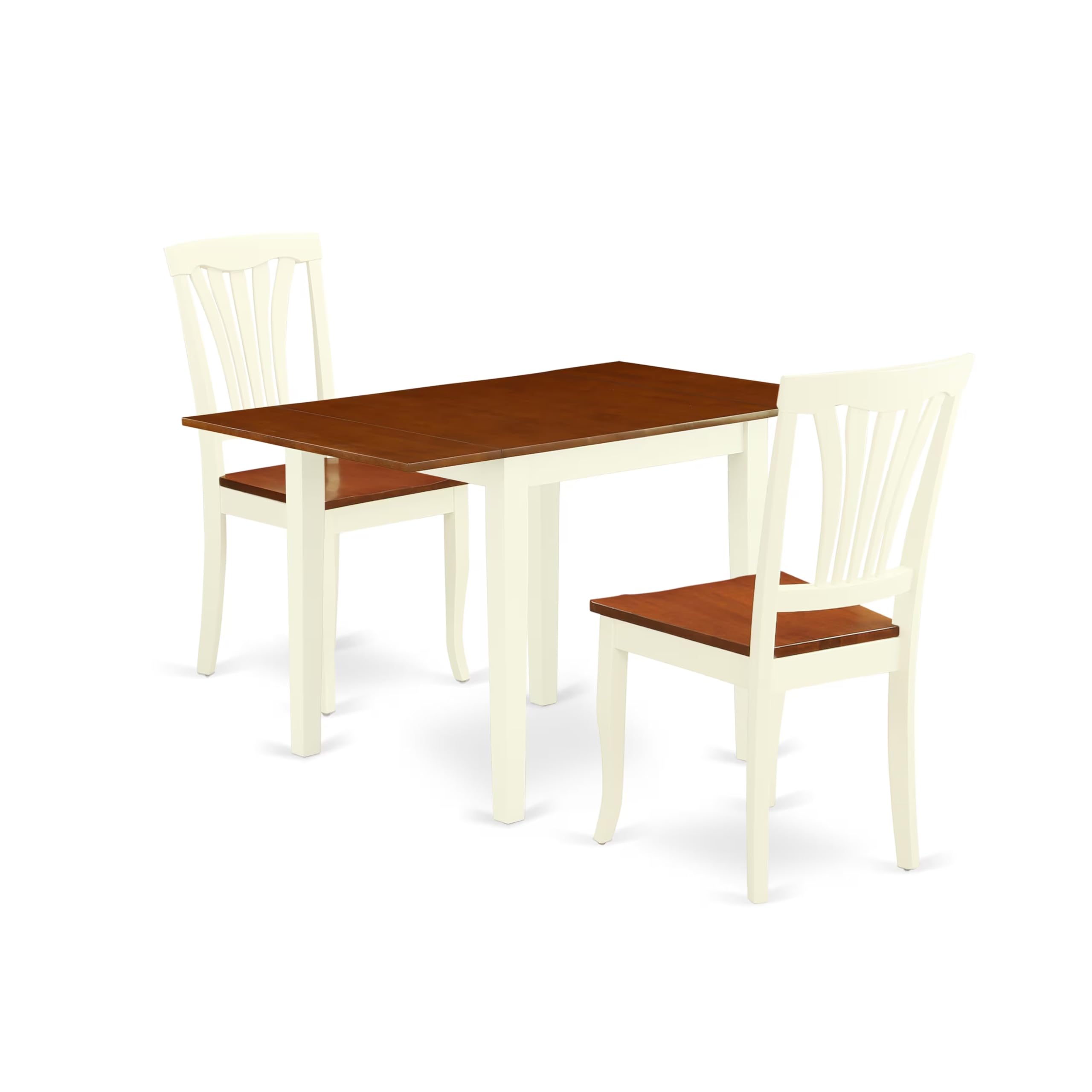 East West Furniture NDAV3-WHI-W 3-Piece Small Space Dinette Set with Drop-Leaf Rectangle Dining Table & 2 Chairs, 30x48 Inch, Buttermilk & Cherry - Perfect for Apartments, Breakfast Nooks & Cozy Dining Areas