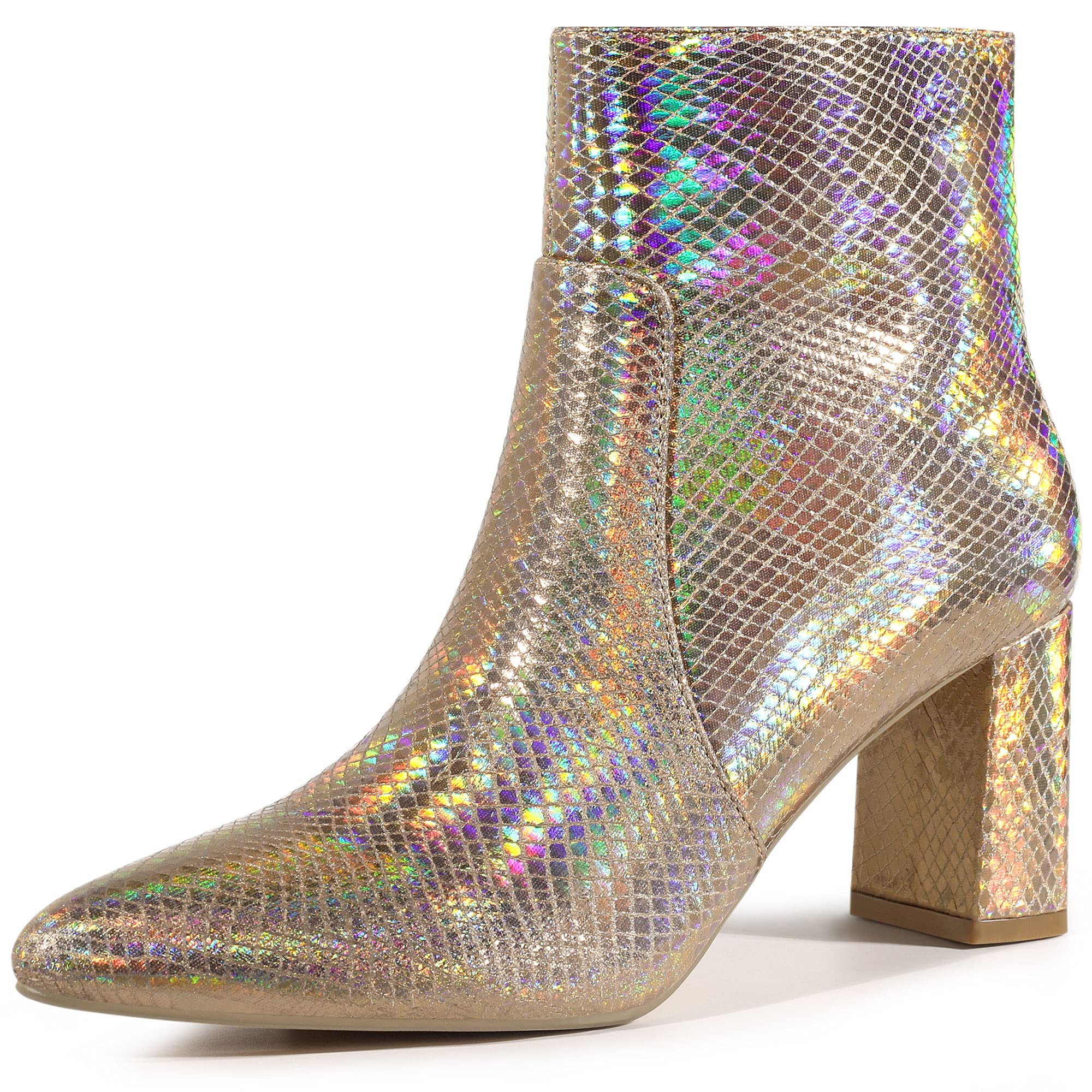 Allegra K Women's Chunky High Heel Ankle Boots - Snakeskin Print Fashion Booties for Halloween Costume & Party Outfits | Perfect for Cosplay, Night Out, and Festive Occasions
