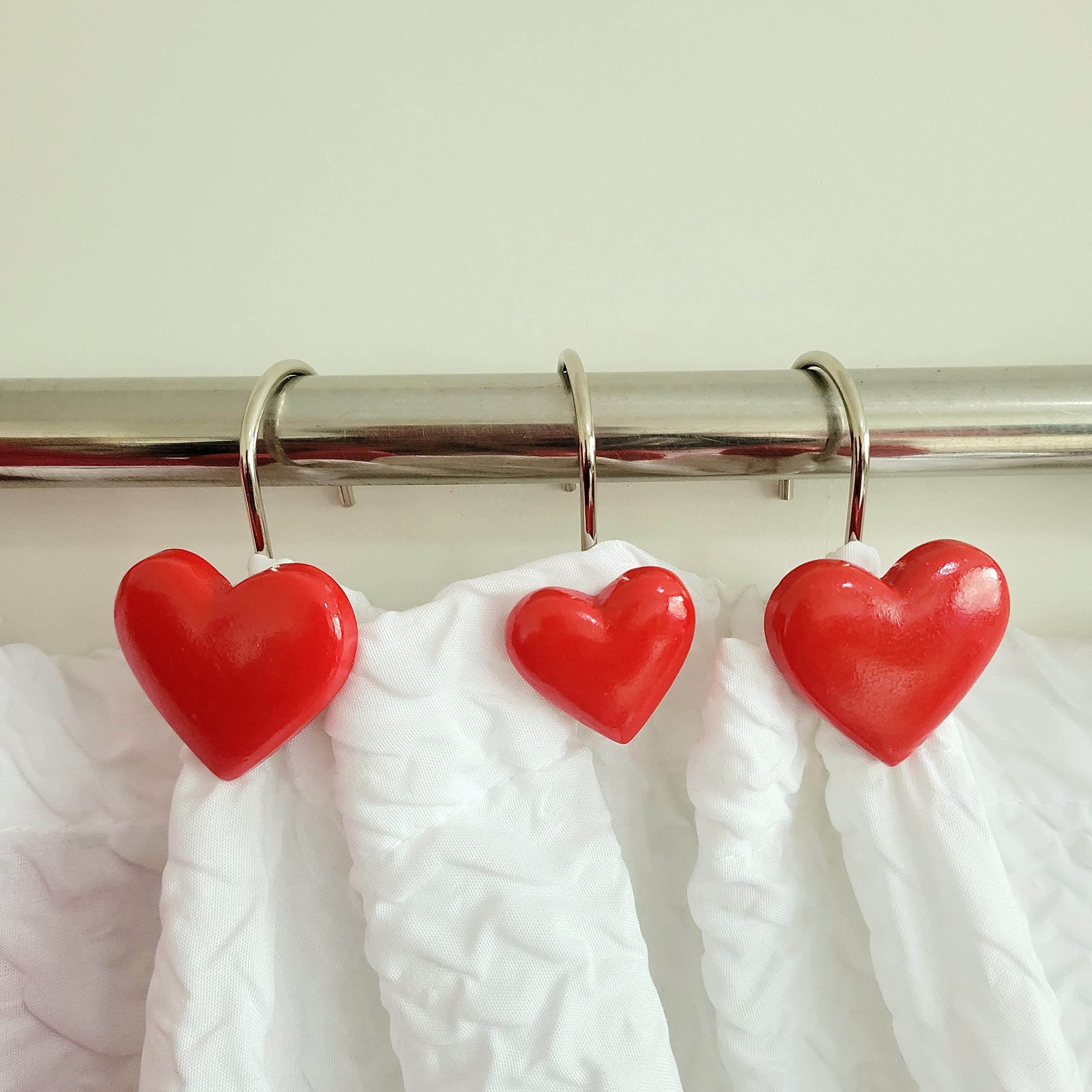 12-Pack Heart-Shaped Shower Curtain Hooks - Rust-Resistant Decorative Bathroom Accessories for Valentine's Day Gifts & Romantic Home Decor | Perfect for Couples' Bathrooms, Wedding Showers & Anniversary Presents