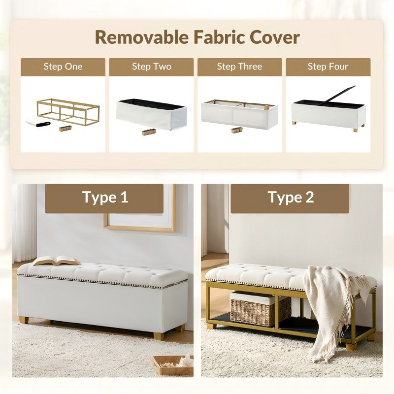Versatile Minimalist Storage Bench with Removable Fabric Cover - Modern Entryway, Bedroom & Living Room Organizer - Perfect for Shoes, Blankets & Home Decor Storage