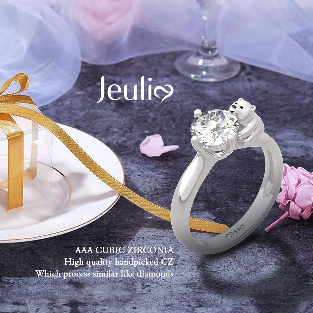 Jeulia Polar Bear Inspired Sterling Silver Ring - Round Cut Engagement Ring for Women, Anniversary & Birthday Gift for Wife/Girlfriend with Jewelry Box - Perfect for Proposals, Weddings & Special Occasions