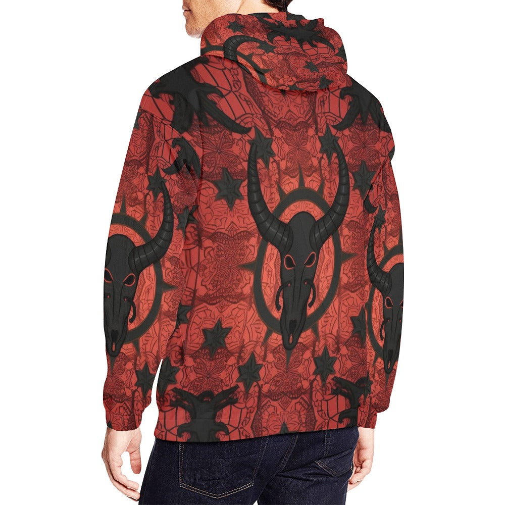 Baphomet Red Hoodie for Men & Women - Gothic Occult Pullover Sweatshirt | Perfect for Halloween, Cosplay & Alternative Fashion