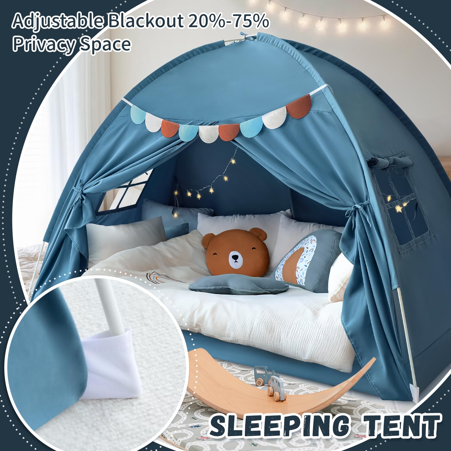 Kids Twin Bed Tent - Indoor Canopy Privacy Tent for Boys & Girls, Blue Jean Color - Perfect for Sleepovers, Reading Nooks & Drafty Rooms