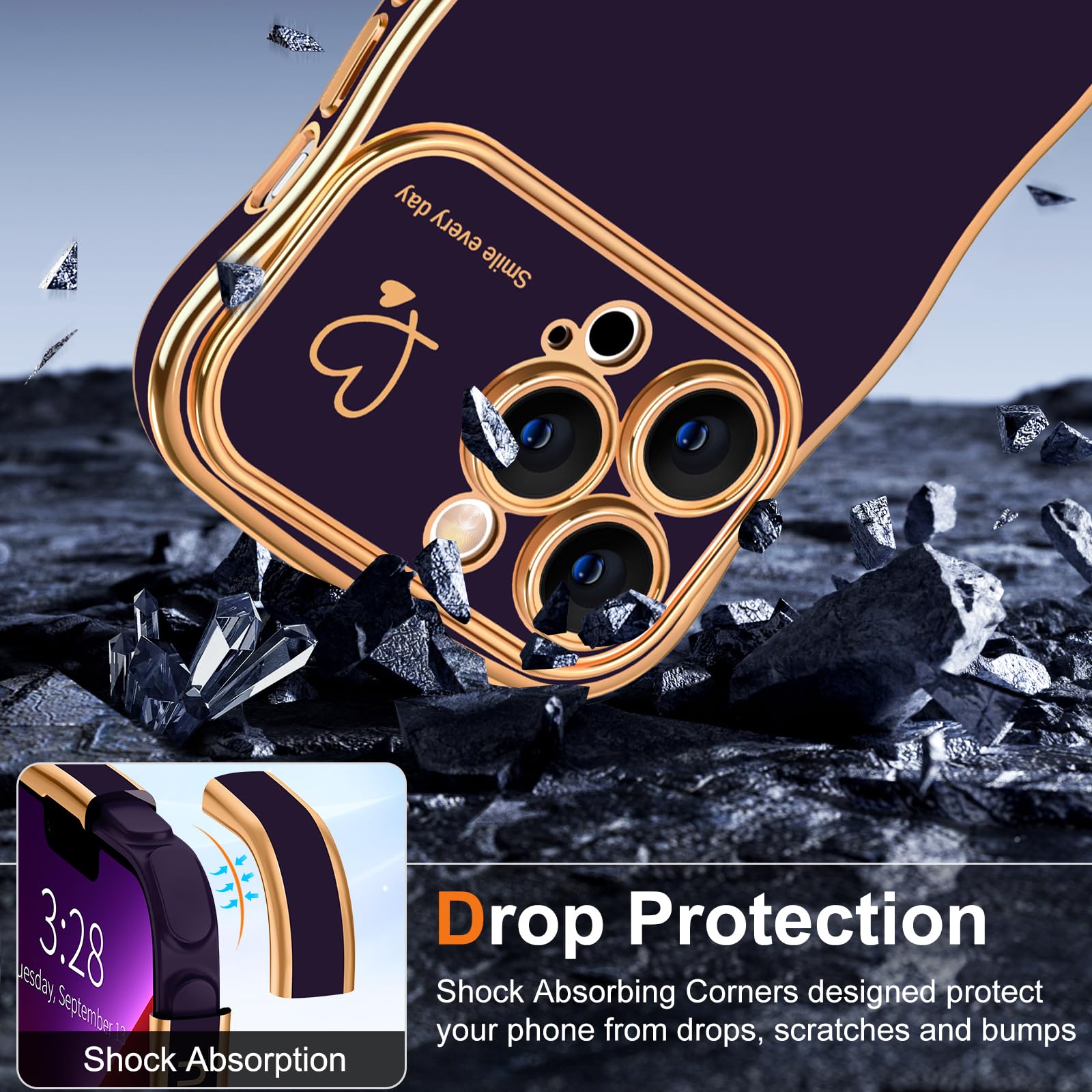 Hython iPhone 13 Pro Max Case - Luxury Wavy Wave Design with Heart Accent, Slim Thin Soft TPU Rubber Shockproof Protective Cover for Women & Girls (Dark Purple) - Perfect for Daily Use, Travel, and Gift Giving