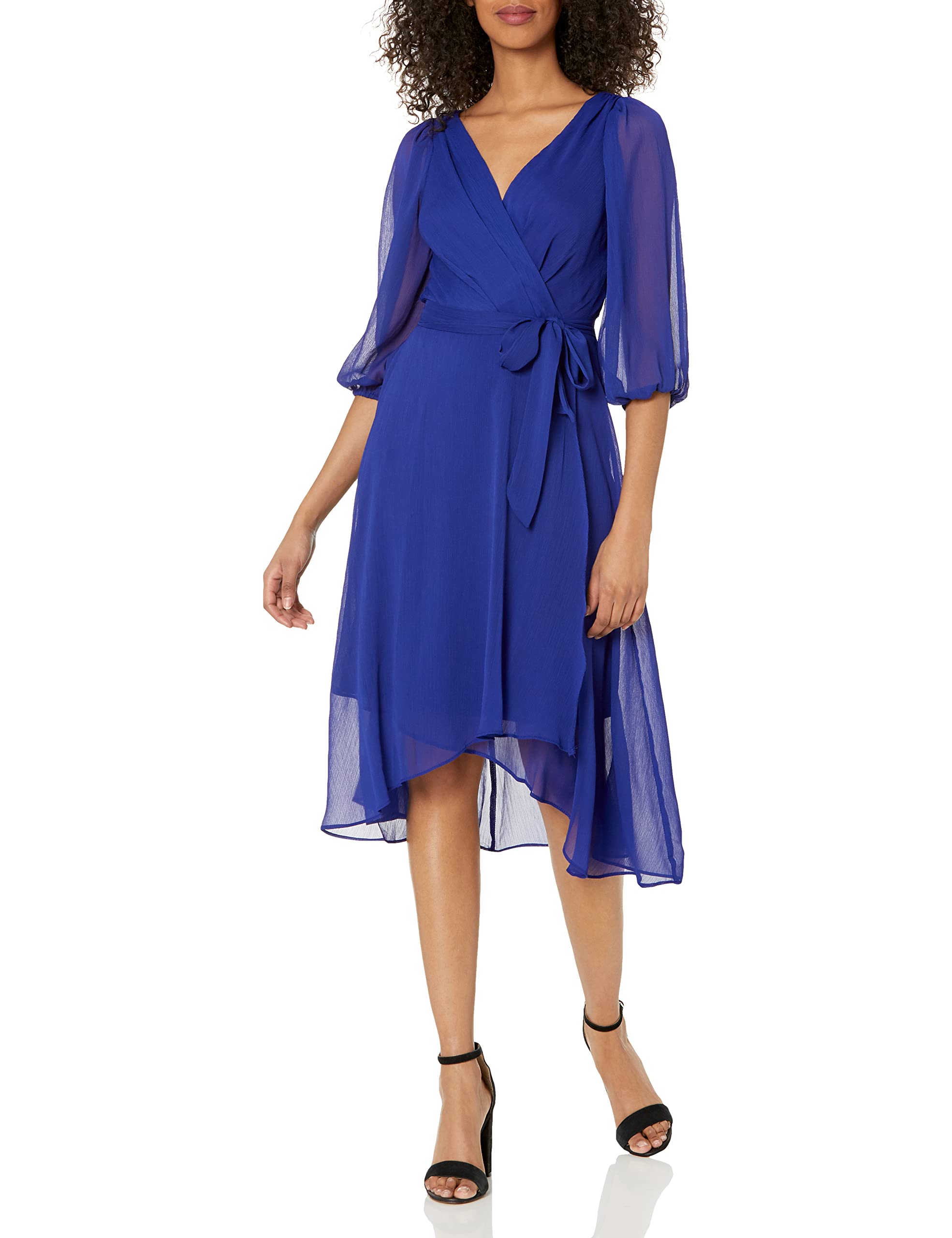 DKNY Women's Faux Wrap Dress - Elegant Stretch Knit Midi Dress for Work, Party & Date Night | Plus Size Options Available