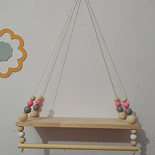 Wooden Wall Shelf with Clothes Rack - Kids Room Storage Organizer, Rope Wall Hanging Shelf for Living Room & Bedroom Decor - Space Saving Gray Home Organization Solution (Perfect for Small Spaces, Nursery, Dorm & Closet Storage)