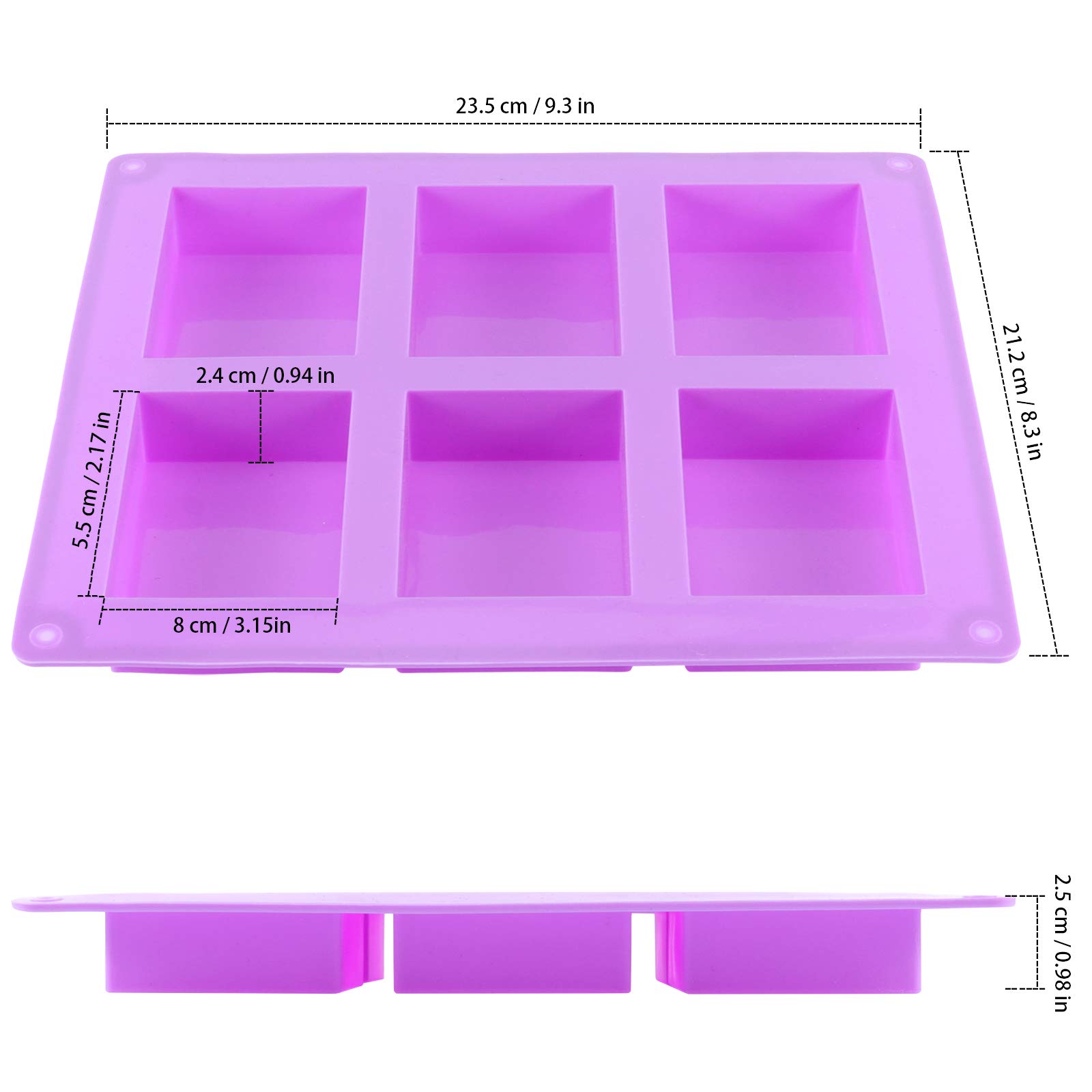 KINJOEK 6-Pack 36 Cavity Rectangular Silicone Soap Molds - Purple DIY Soap Making Molds for Handmade Soap, Candles & Baking - Perfect for Crafting, Gifts & Home Spa