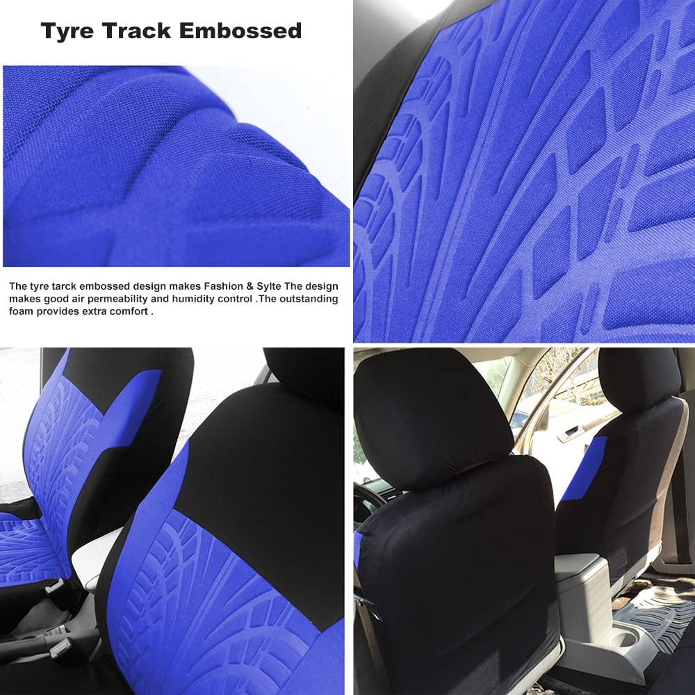 2009-2018 Seat Leon Car Floor Mats & Blue Polyester Cloth Bucket Seat Covers (5-Piece Full Set) - Perfect for Sedans, Trucks & SUVs - Durable Protection for Daily Commutes & Road Trips