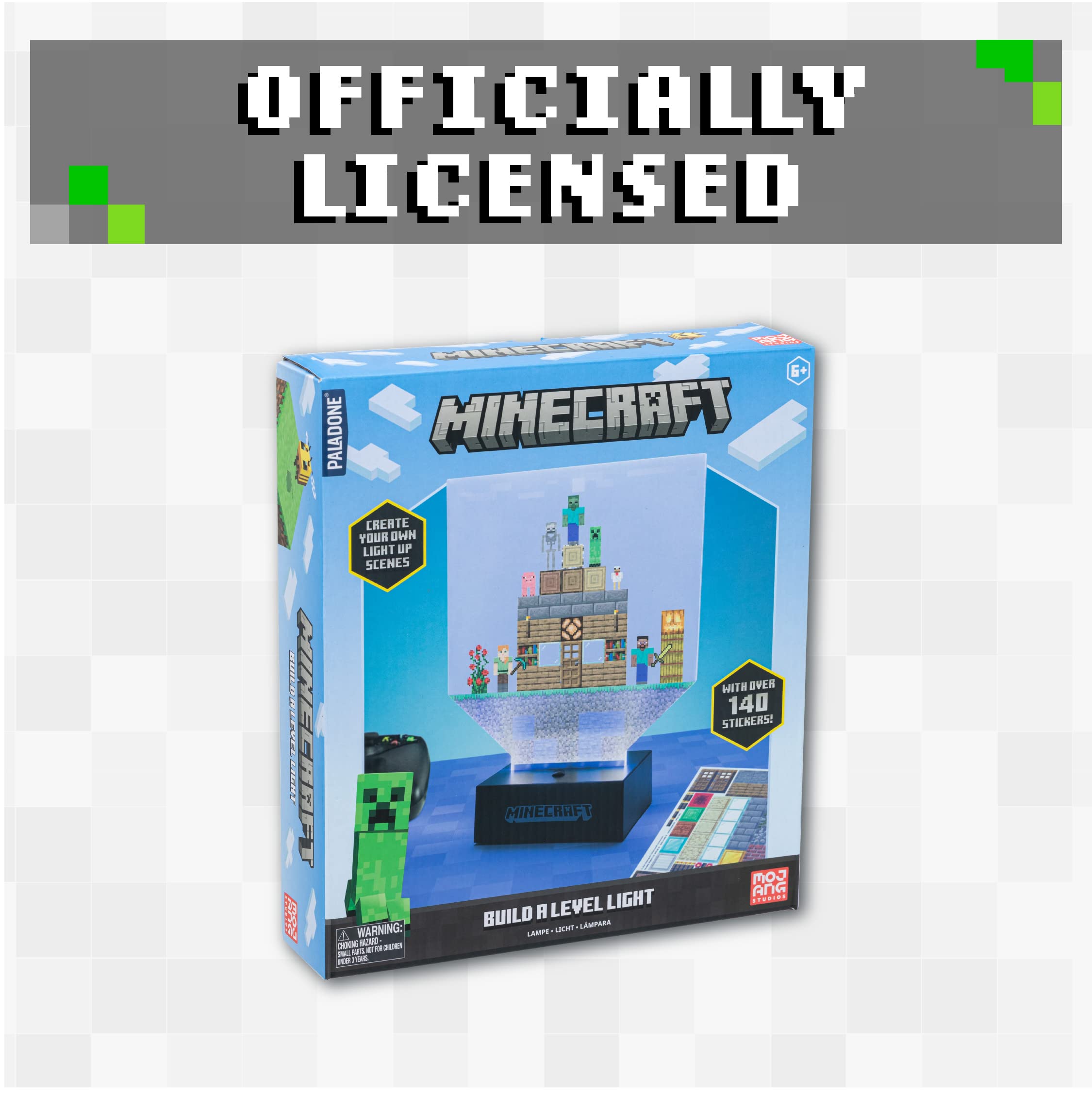 Minecraft Build a Level Light - Customizable Desk Lamp with 140+ Stickers for Kids & Gamers - Perfect for Bedroom, Gaming Room & Study Desk Decor