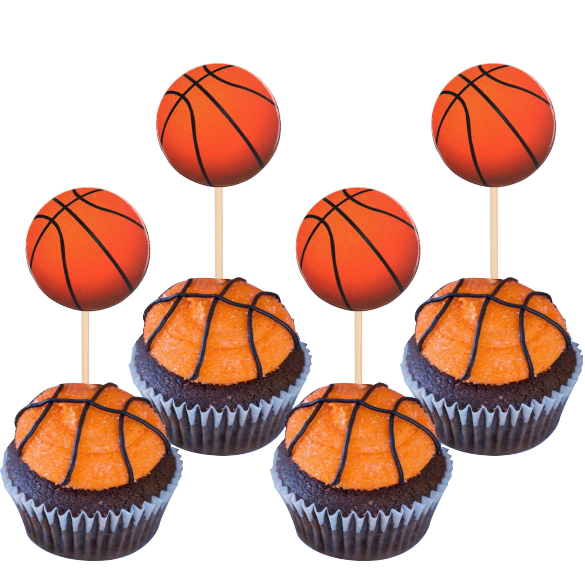 36 PCS Basketball Cupcake Toppers - NBA Star Sports Ball Cupcake Picks for Baby Shower, Basketball Theme Birthday Party, Cake Decorations & Supplies - Perfect for Sports Lovers, Kids Parties, and Game Day Celebrations
