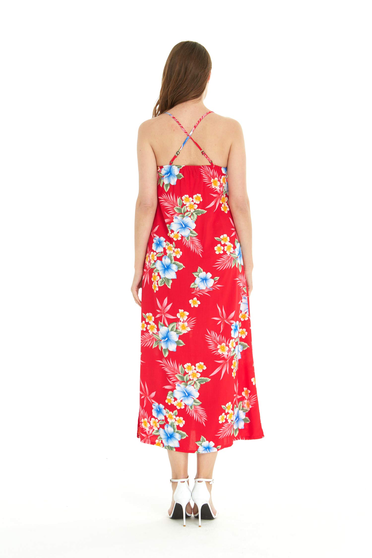 Hawaiian Luau Hibiscus Blue Maxi Sweetheart Dress for Women - Floral Summer Beach Party, Vacation, and Tropical Wedding Dress