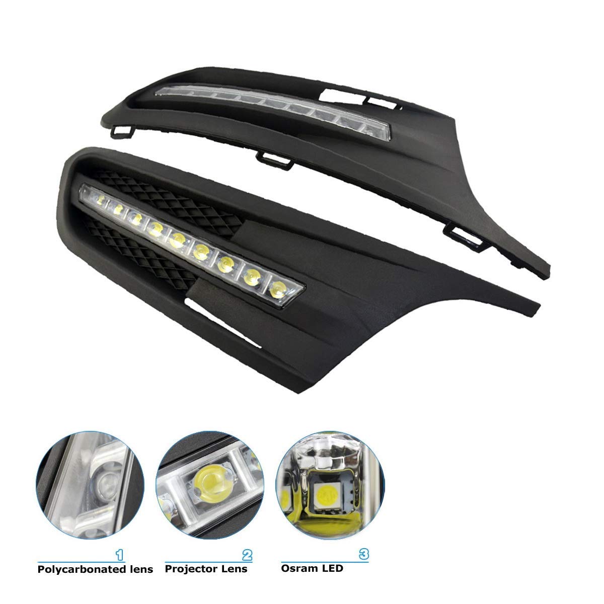 iJDMTOY Xenon White LED Daytime Running Lights - Compatible with 2011-2014 Volkswagen MK6 Jetta, OEM Fit DRL Bezel with 9 High-Power LEDs - Perfect for Enhanced Visibility & Style in Daytime Driving