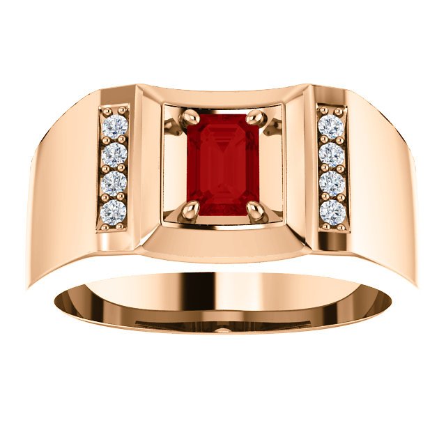 14K Gold Men's Ruby and Diamond Ring - 7/10 CT Ruby & 0.12 CTW Diamond Accent - Elegant Jewelry for Weddings, Anniversaries & Special Occasions