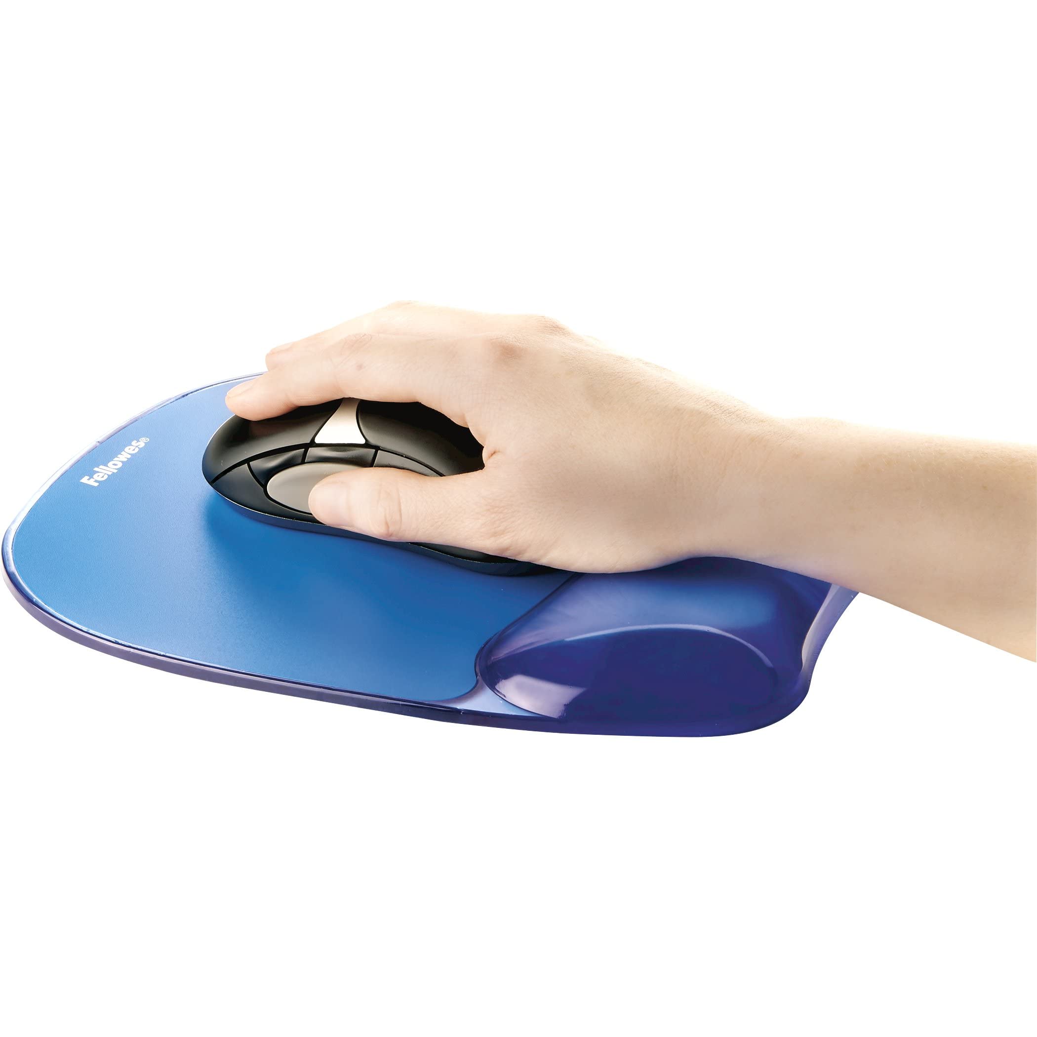 Fellowes Crystals Gel Mouse Pad with Wrist Rest - Blue (91141) | Ergonomic Comfort for Office & Gaming | Reduce Wrist Strain for Long Computer Work Sessions