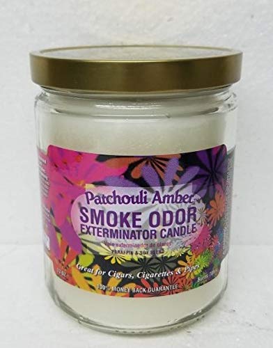 Smoke Odor Eliminator Candle - 13oz Jar with 8 Scents (Patchouli Amber, Lavender, Fall Leaves, Peace & Love, Flower Power, Cabin Nights, Eufloria, Sandalwood) - Home Air Freshener for Living Room, Bedroom & Bathroom