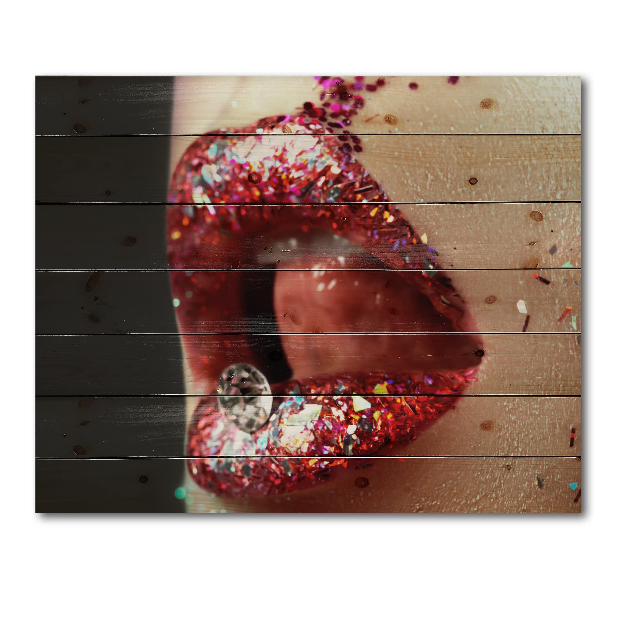DesignQ Artistic Red Lips Makeup Wood Wall Art - Modern & Contemporary Large Pine Wood Wall Decor Panel - Perfect for Living Room, Bedroom, or Office Decoration