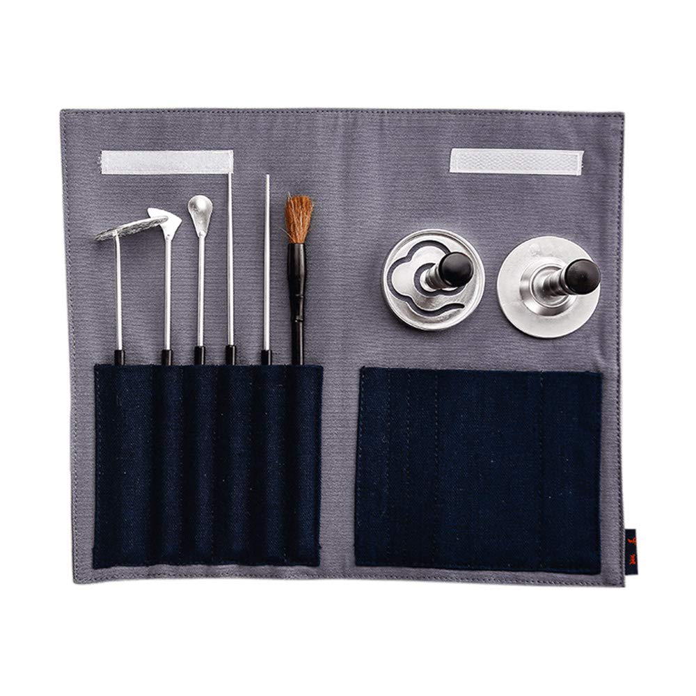 Premium 7-Piece Brass Silver Plated Incense Tool Set with Sandalwood Handles - Hand-Forged Aromatic Seal Kit for Home Meditation, Yoga, and Spiritual Rituals