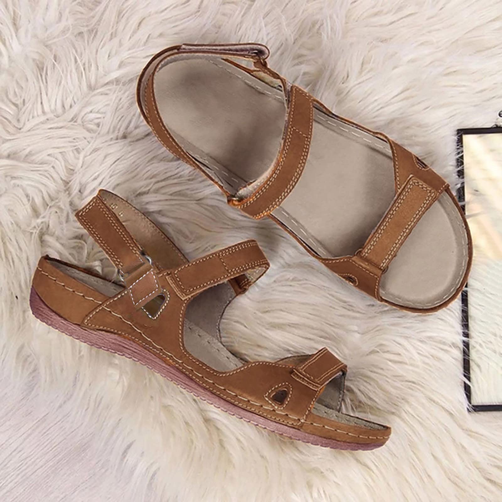 Women's Orthopedic Sandals with Arch Support - Comfortable Orthotic Walking Sandals for Plantar Fasciitis Relief | Fashionable Open-Toe Ankle Strap Dressy Flat Sandals for Summer (Brown, Size 10) - Perfect for Casual Outings, Beach Walks & Travel