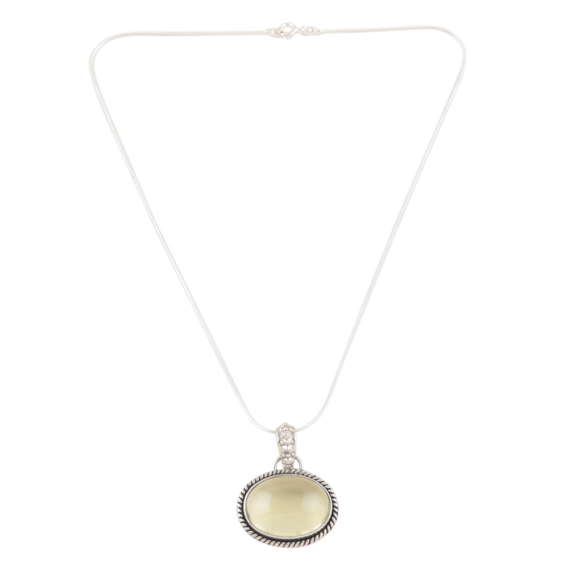 Handmade Sterling Silver Quartz Pendant Necklace with Indian Birthstone - 16