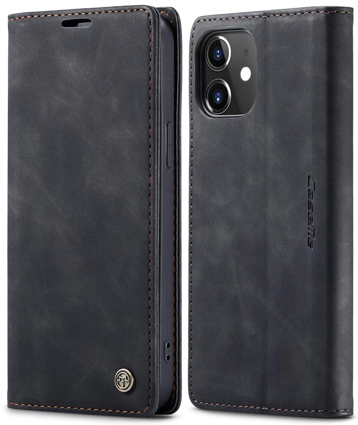 Premium Leather Wallet Case for iPhone 12/12 Pro - Slim Folding Flip Cover with RFID Blocking Card Slots & Magnetic Closure | Perfect for Daily Use, Travel & Business (Black)